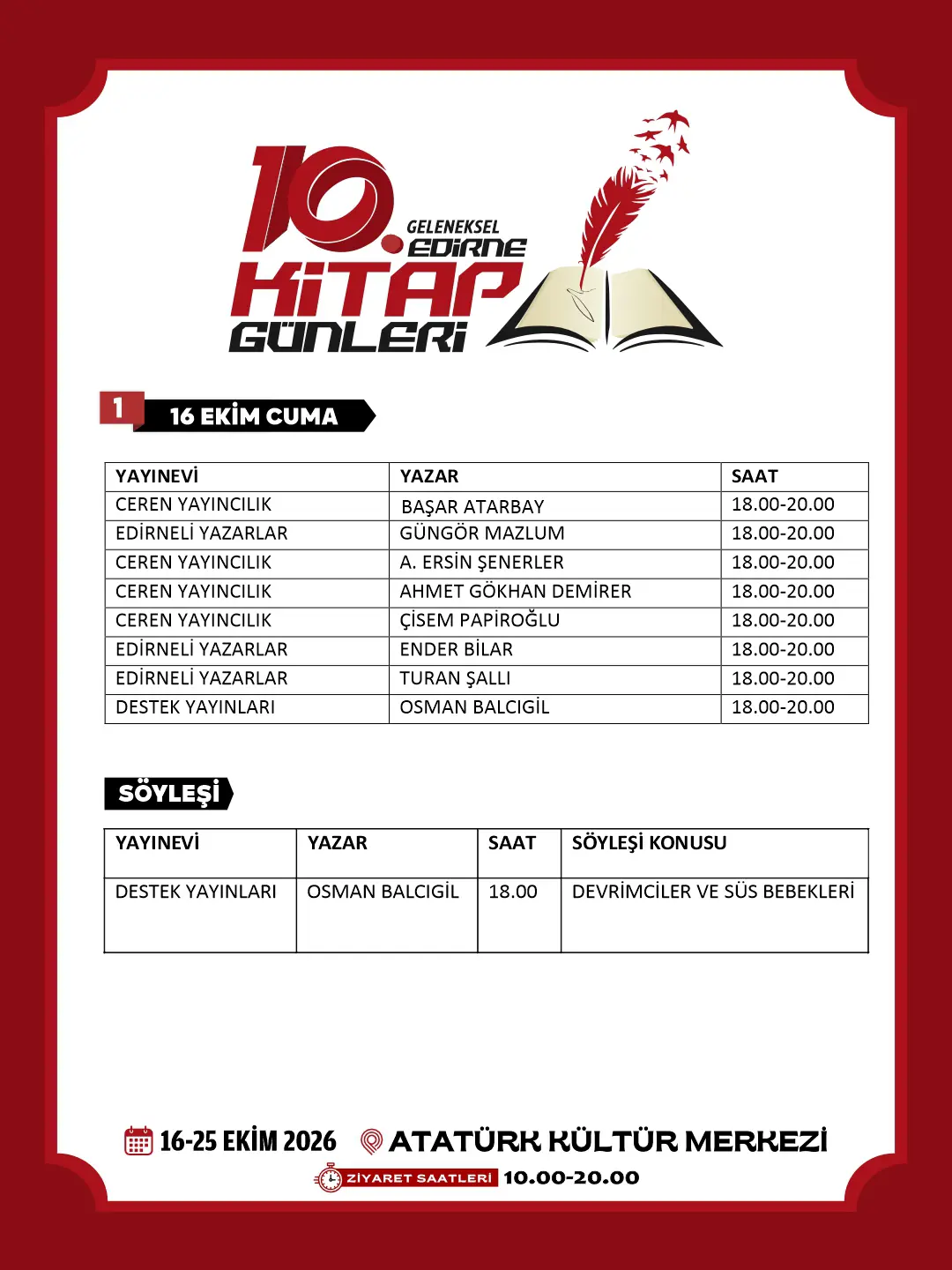 10. GELENEKSEL EDİRNE KİTAP GÜNLERİ’NİN PROGRAMI AÇIKLANDI galeri görseli